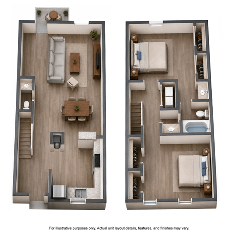Floor plan for 2 beds, 1.5 baths, 1154 sqft
